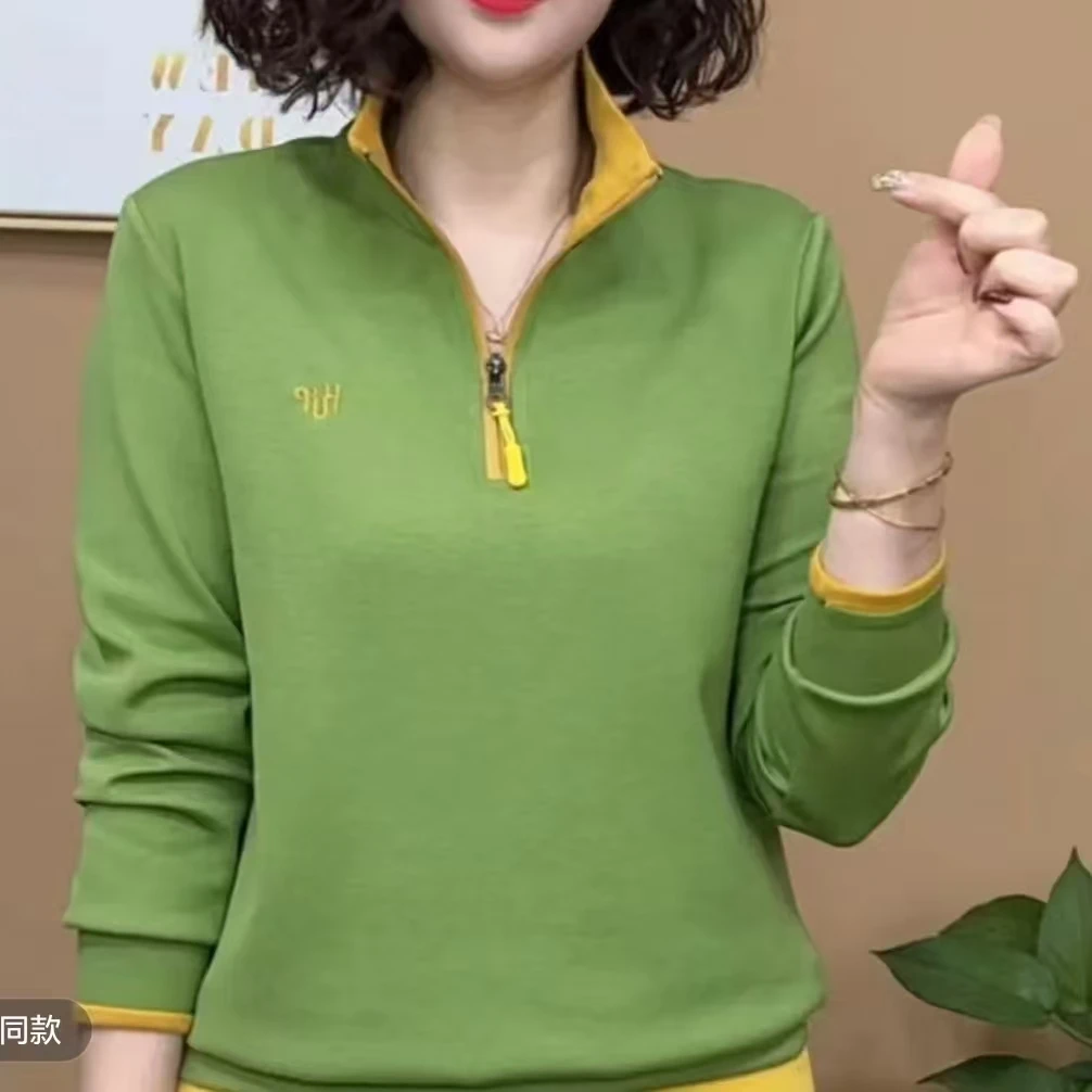 2025春季新品时尚百搭修身显瘦设计感半拉链显瘦女士长袖上衣