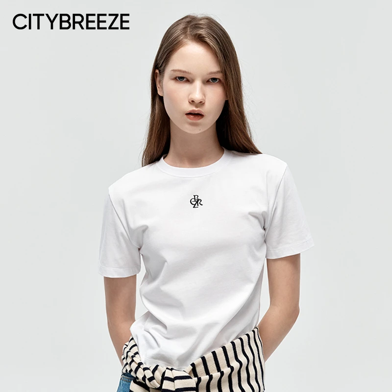 韩国CITYBREEZE符号LOGO刺绣短袖T恤夏季女时尚休闲运动【amo】