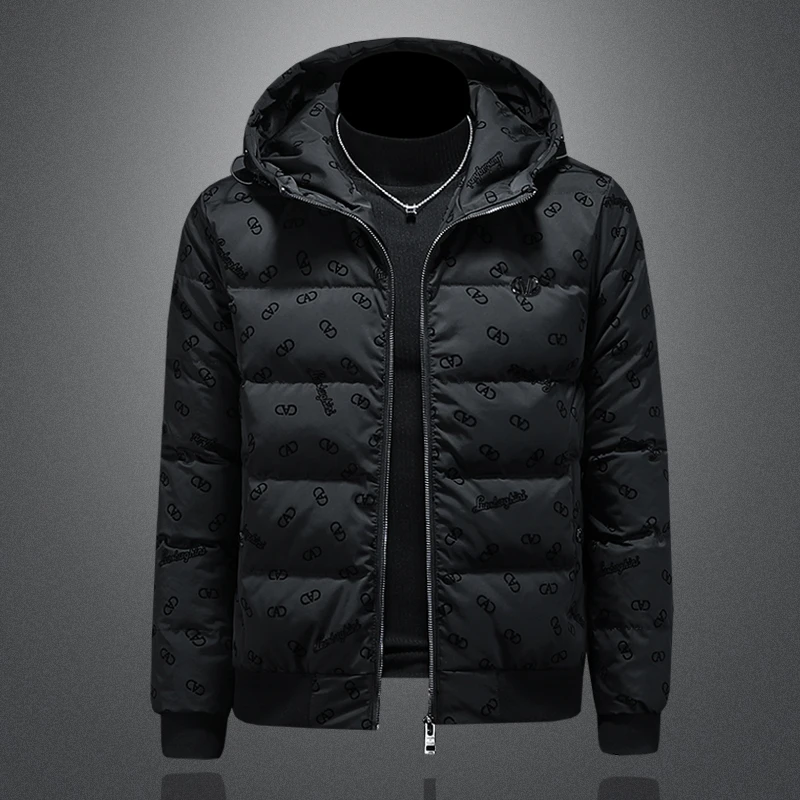 2025冬季新款男士潮流修身轻奢高端时尚休闲男装外套连帽植绒上衣