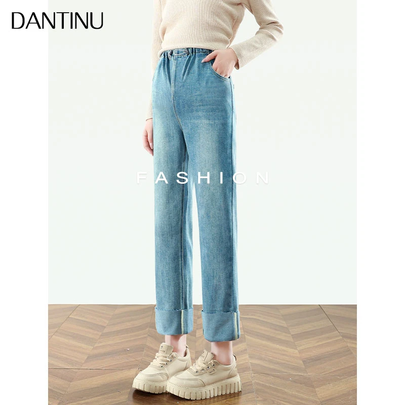 孕妇牛仔裤春款外穿2025新款春秋款小个子大码抽绳宽松翻边直筒裤