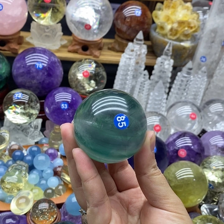 石材天然萤石球摆件