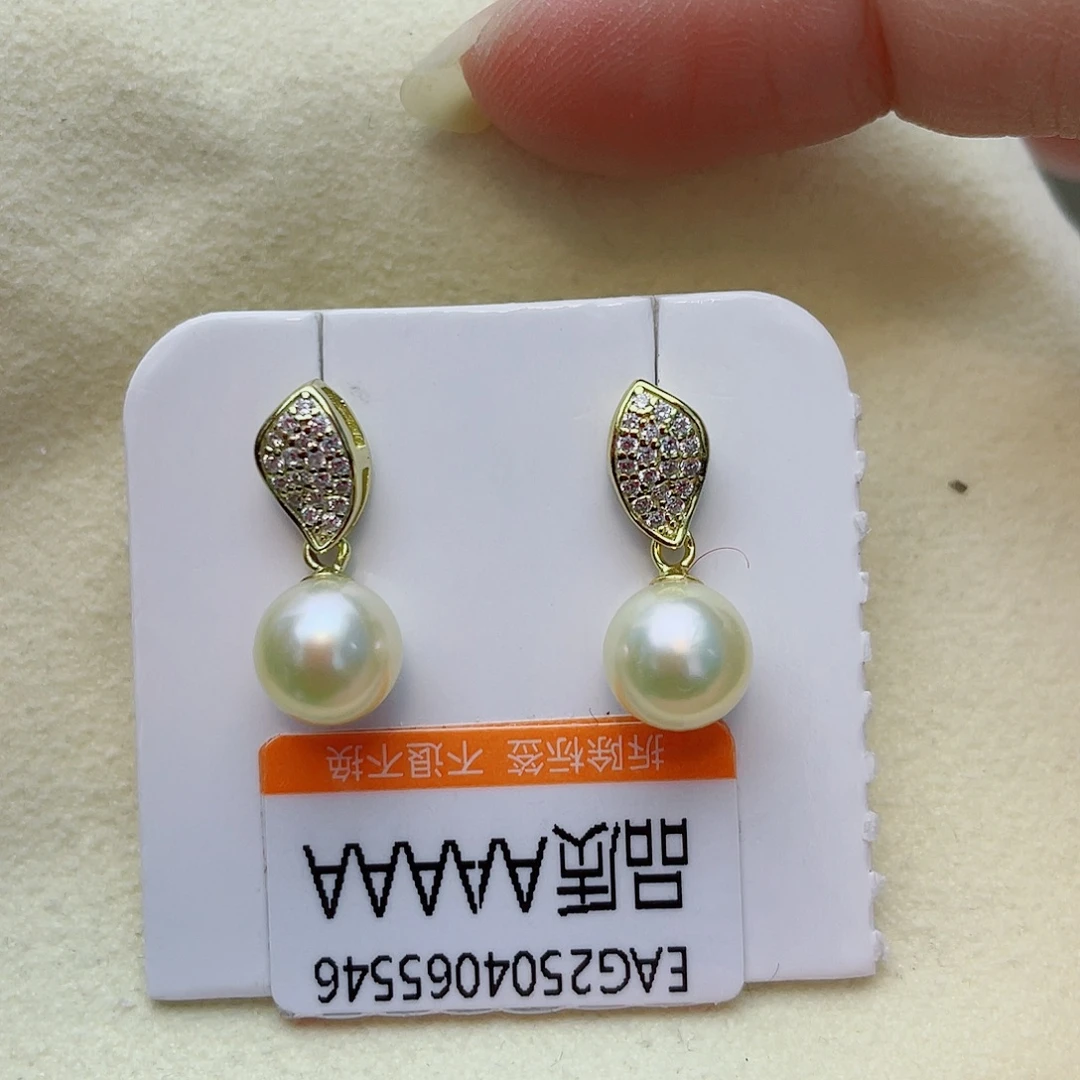 海水珍珠耳饰银S925镶嵌w37