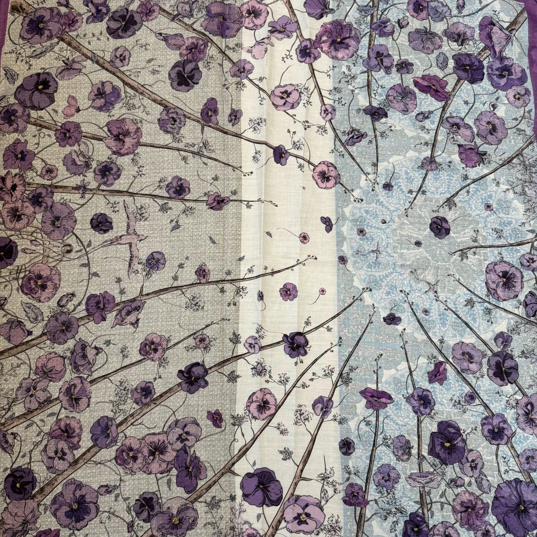 【A60-126 紫藤花】90*90丝毛保暖高端定制国风提花百搭丝巾中国风