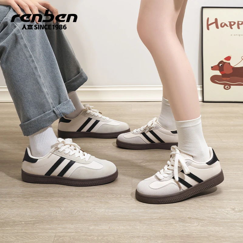 人本2025冬季新款情侣同款德训鞋百搭时尚休闲鞋低帮板鞋男款男鞋