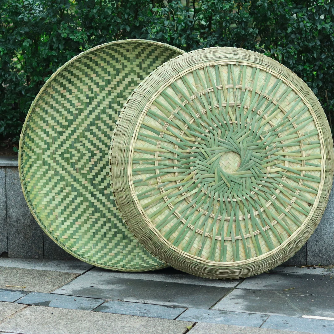 直径80cm花纹篮盘晾晒粮食干货晒茶叶圆形锁边加深双层大尺寸簸箕