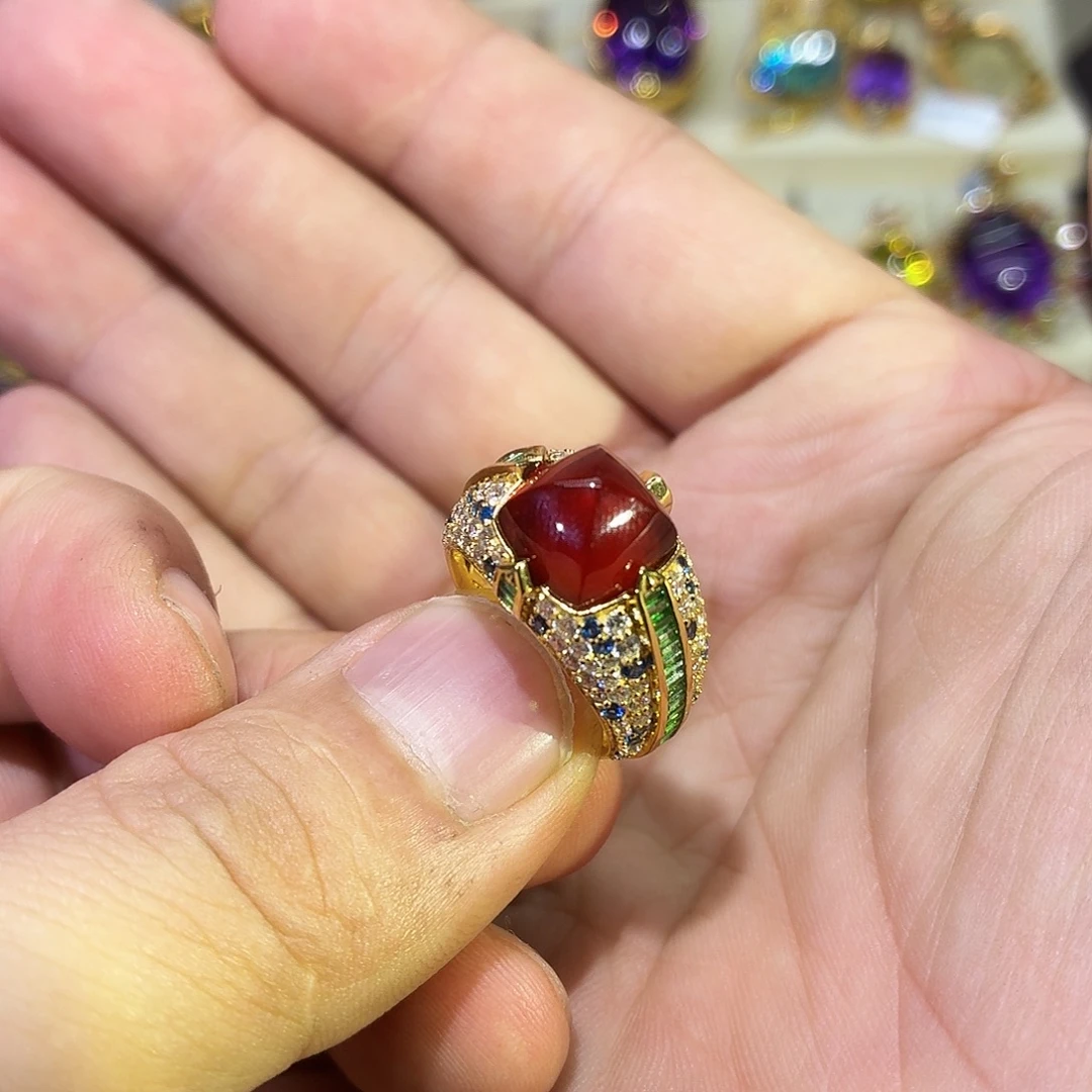 石榴石戒指银S925镶嵌