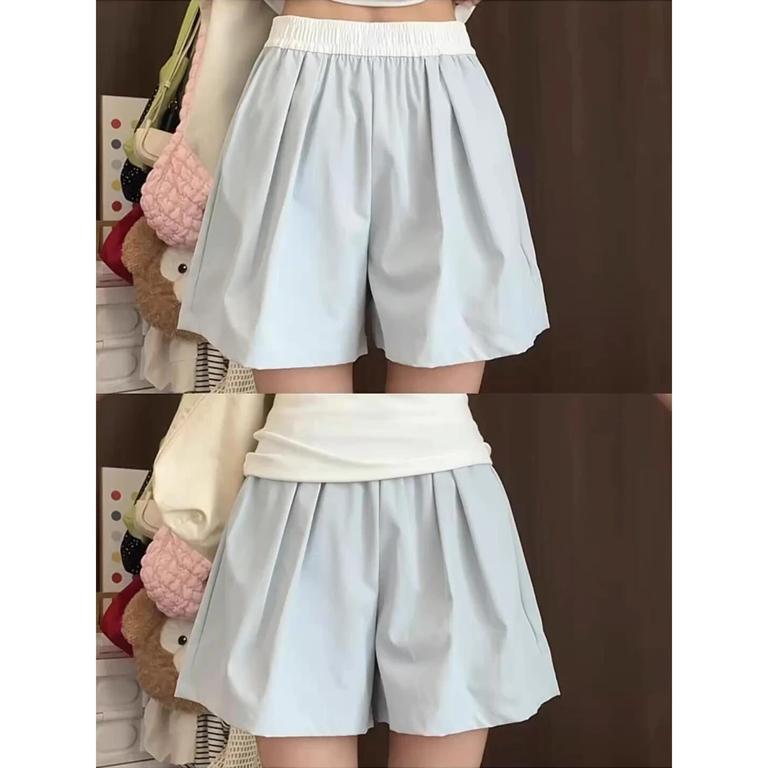 胖mm特大码300斤蓝色冰丝运动短裤女夏季高腰显瘦外穿奶芙五分裤