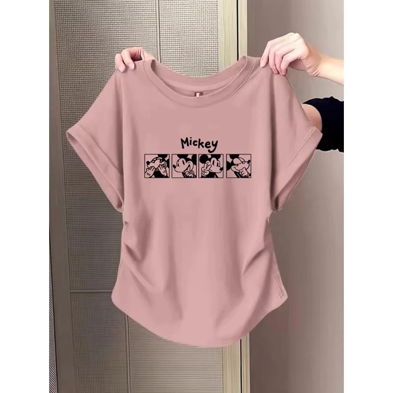 纯棉圆领短袖t恤女2025新款洋气收腰修身小飞袖上衣打底衫春夏季