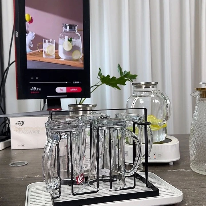 水晶玻璃吸管款六只海特杯➕杯架➕小号托盘