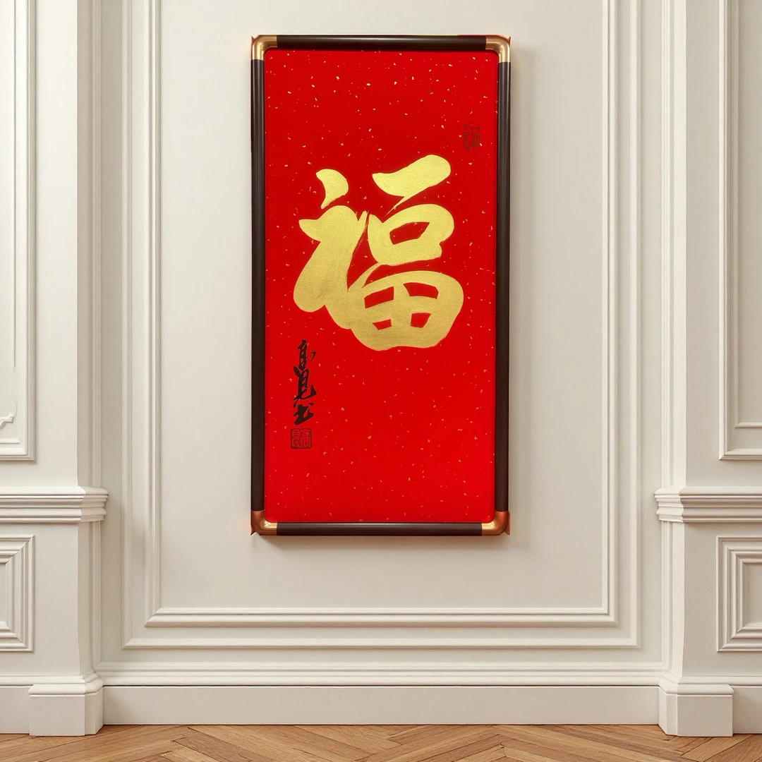 高见书法1米x50厘米大金福字装饰画客厅玄关走廊喜庆招财壁画