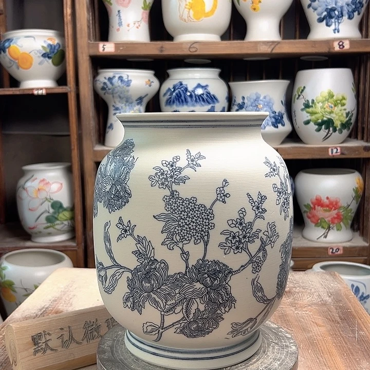 陶冬瓜高27芙蓉花复古陶瓷