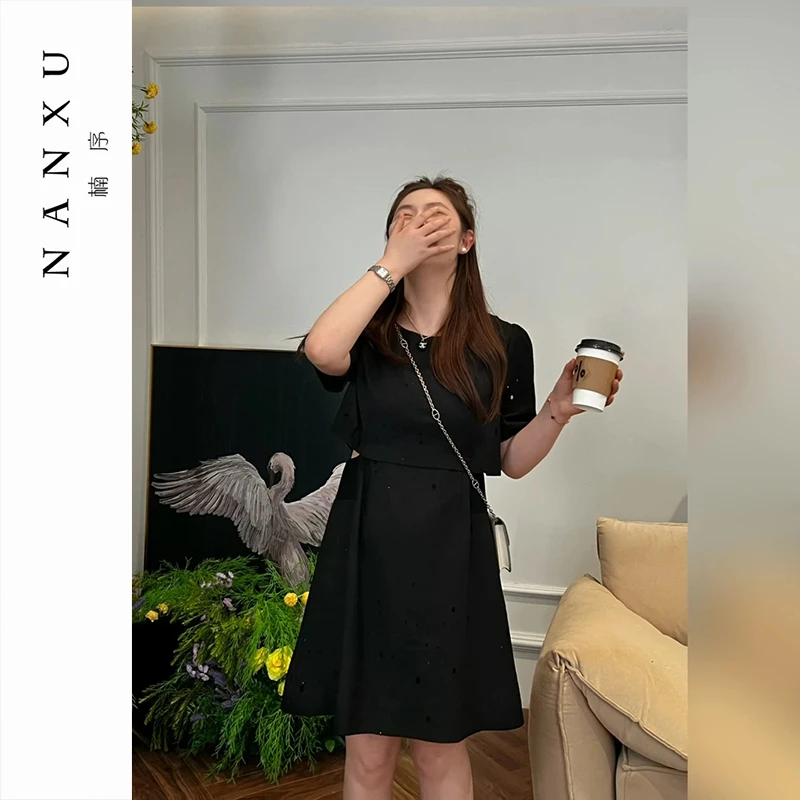 楠序微胖女装 大码连衣裙夏季胖mm时尚显瘦黑色新款小裙子YZ36069