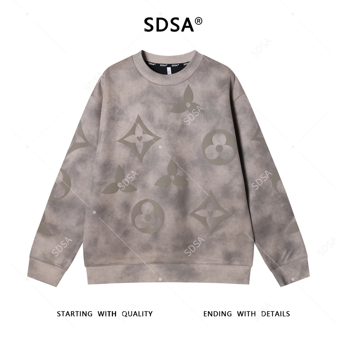 SDSA男士秋冬新款痞帅男装轻奢潮牌扎染压胶印花圆领卫衣百搭时尚