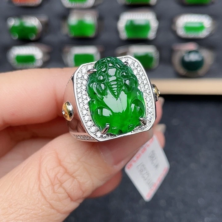 翡翠戒指银S925镶嵌编号2357没运费险