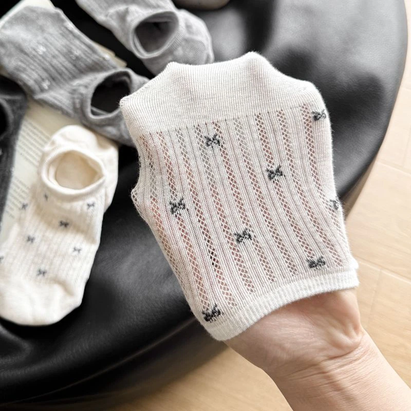 春夏新款网眼小蝴蝶结隐形袜百搭韩系东大门船袜薄款女士袜子