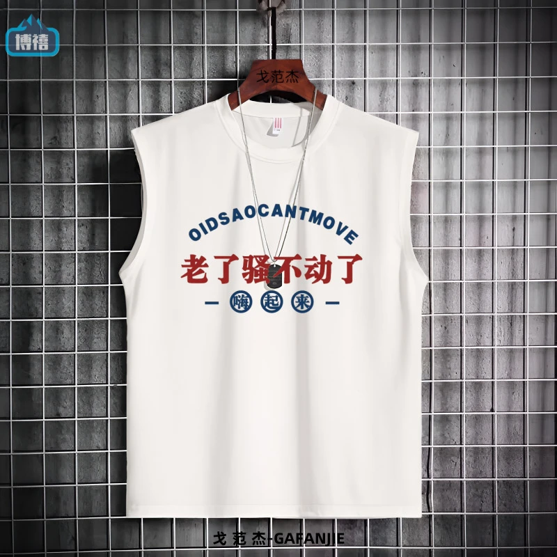 老了骚不动了无袖背心透气薄款T恤男士运动坎肩百搭复古夏季猛男