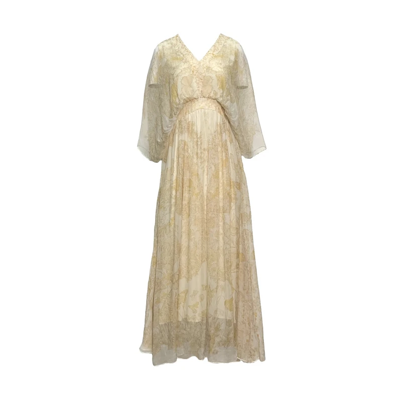 【黄色-禾枫原创】重磅100桑蚕丝连衣裙Q24193