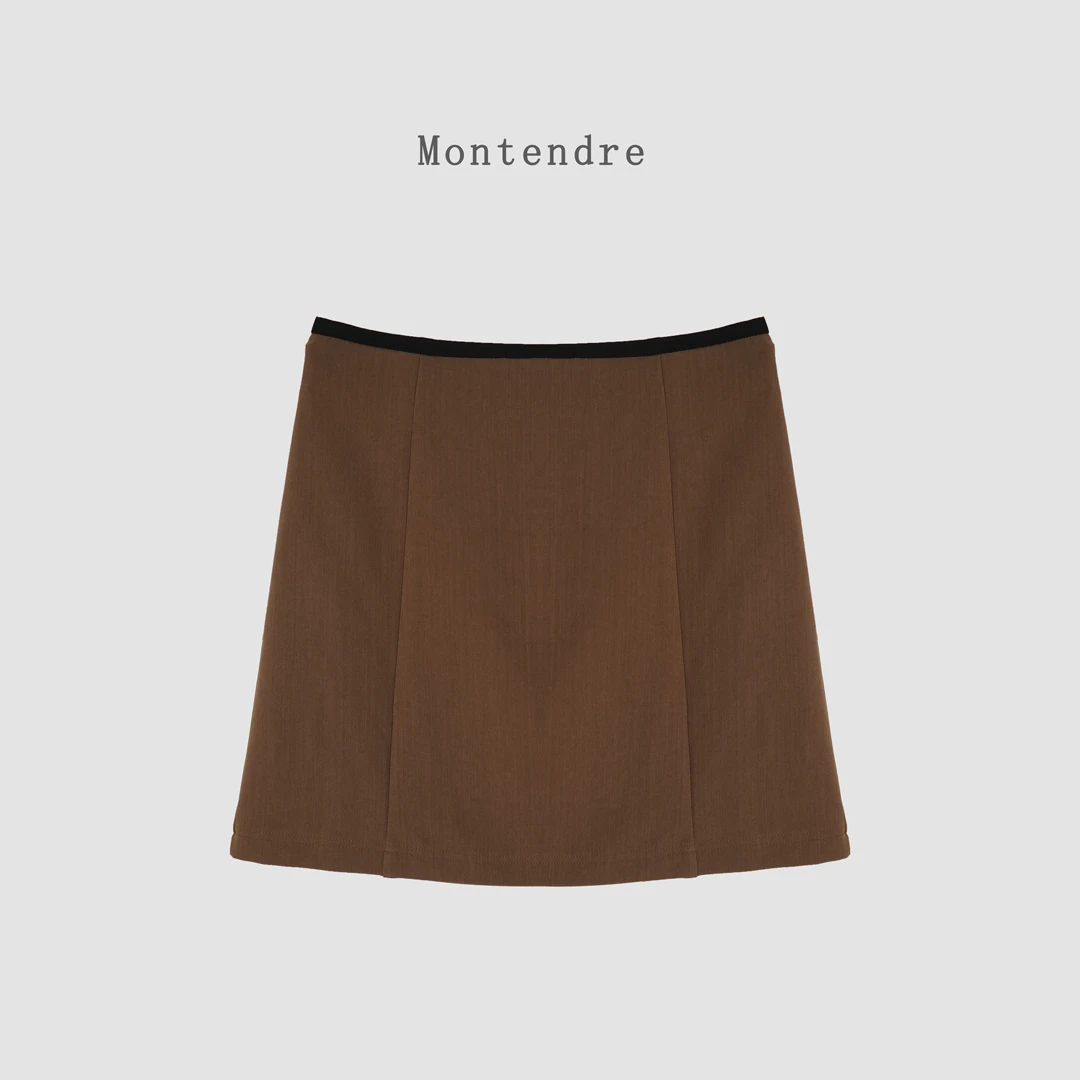 【MonTendre】春夏新款 R 时尚休闲风高腰短裙简约拼色百搭半身裙
