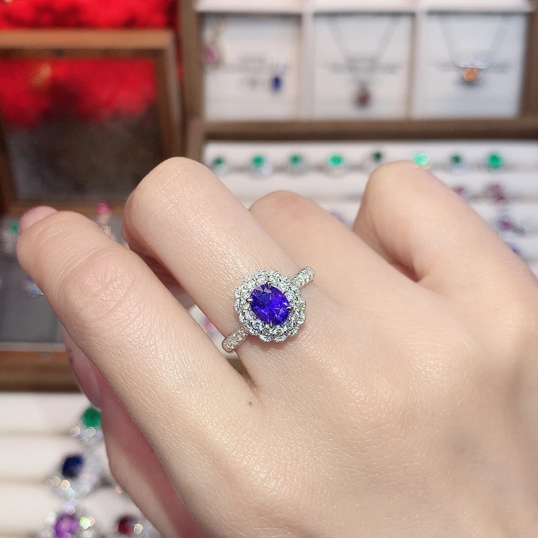 戒指彩色蓝宝石18K金镶嵌1.14ct/天然宝石/七天无理由