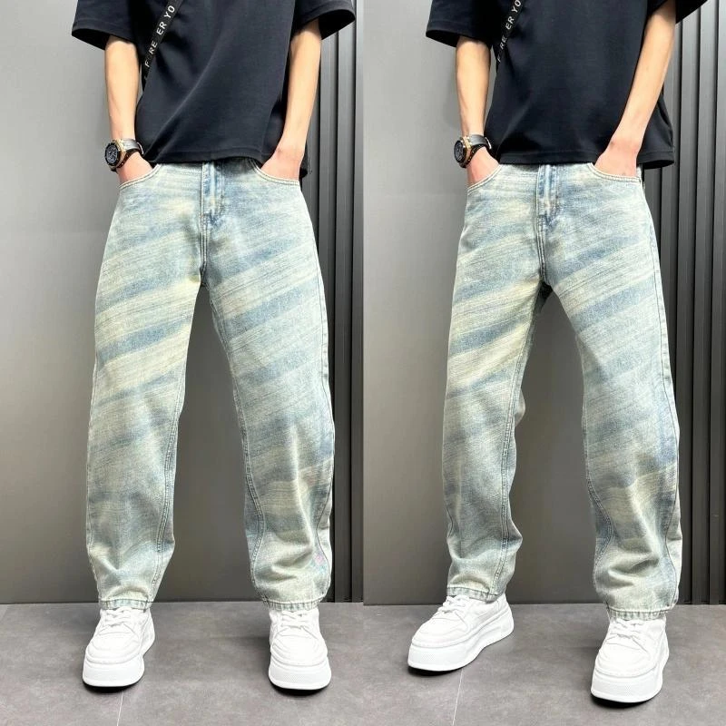 春秋新款百搭牛仔裤时尚韩版休闲裤复古修身中腰水洗直筒裤长裤子