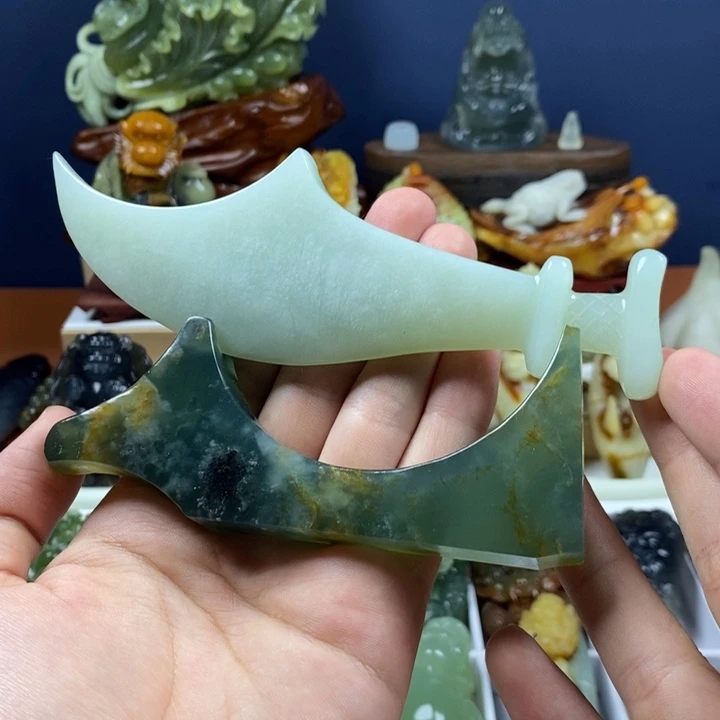 蛇纹石玉合金手把件