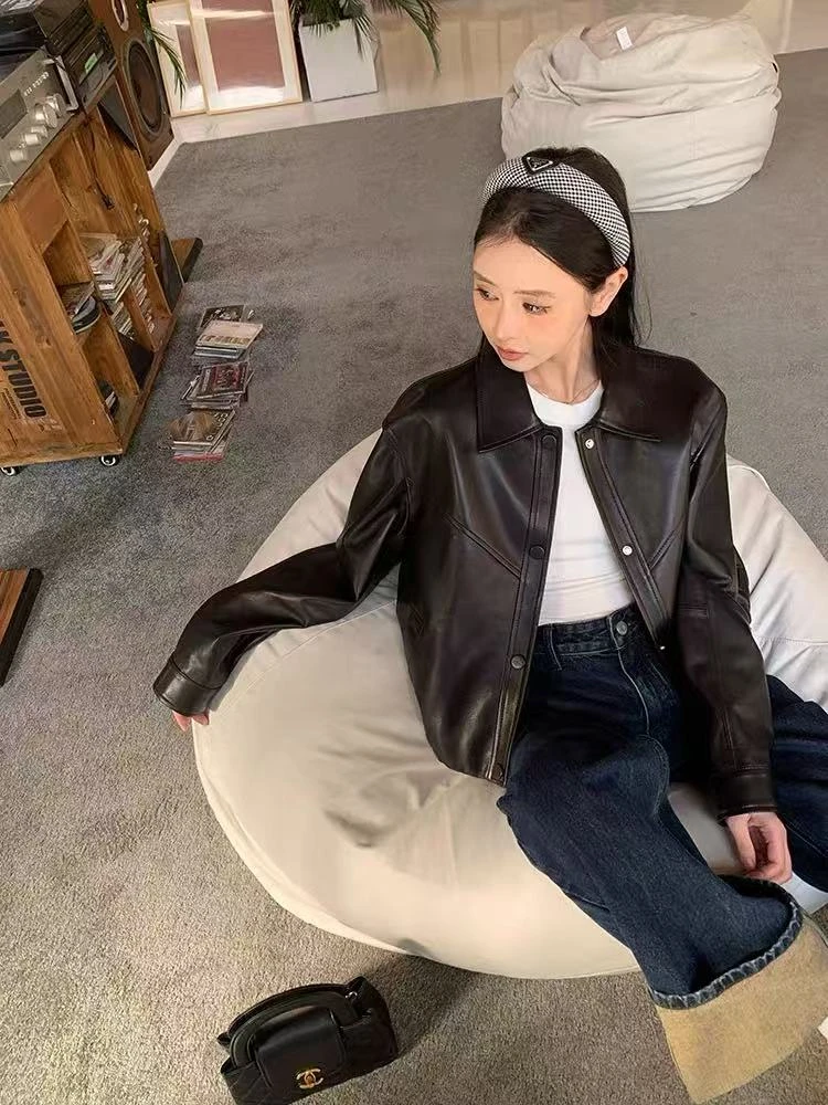 vinalise/维妠莉丝小香风秋冬季宽松高端轻奢气质皮衣外套女秋季