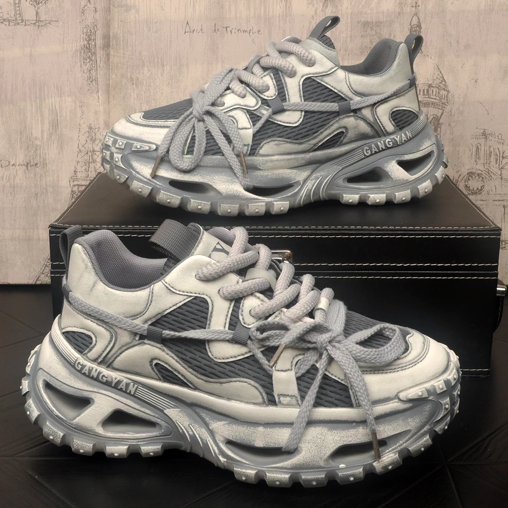 老爹鞋男款小众设计2025秋季新款厚底增高鞋子复古做旧休闲运动鞋