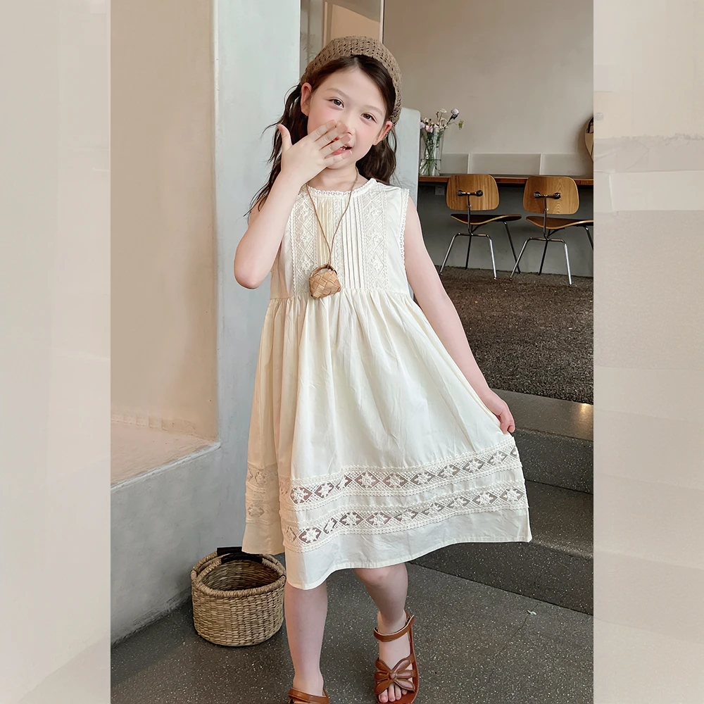 女童韩版夏季薄款裙子2025儿童新款绣花设计感连衣裙小女孩公主裙