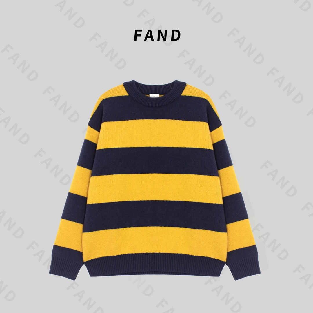FAND品牌【Cokaer】秋冬时尚加厚提花条纹宽松圆领套头毛衣针织衫