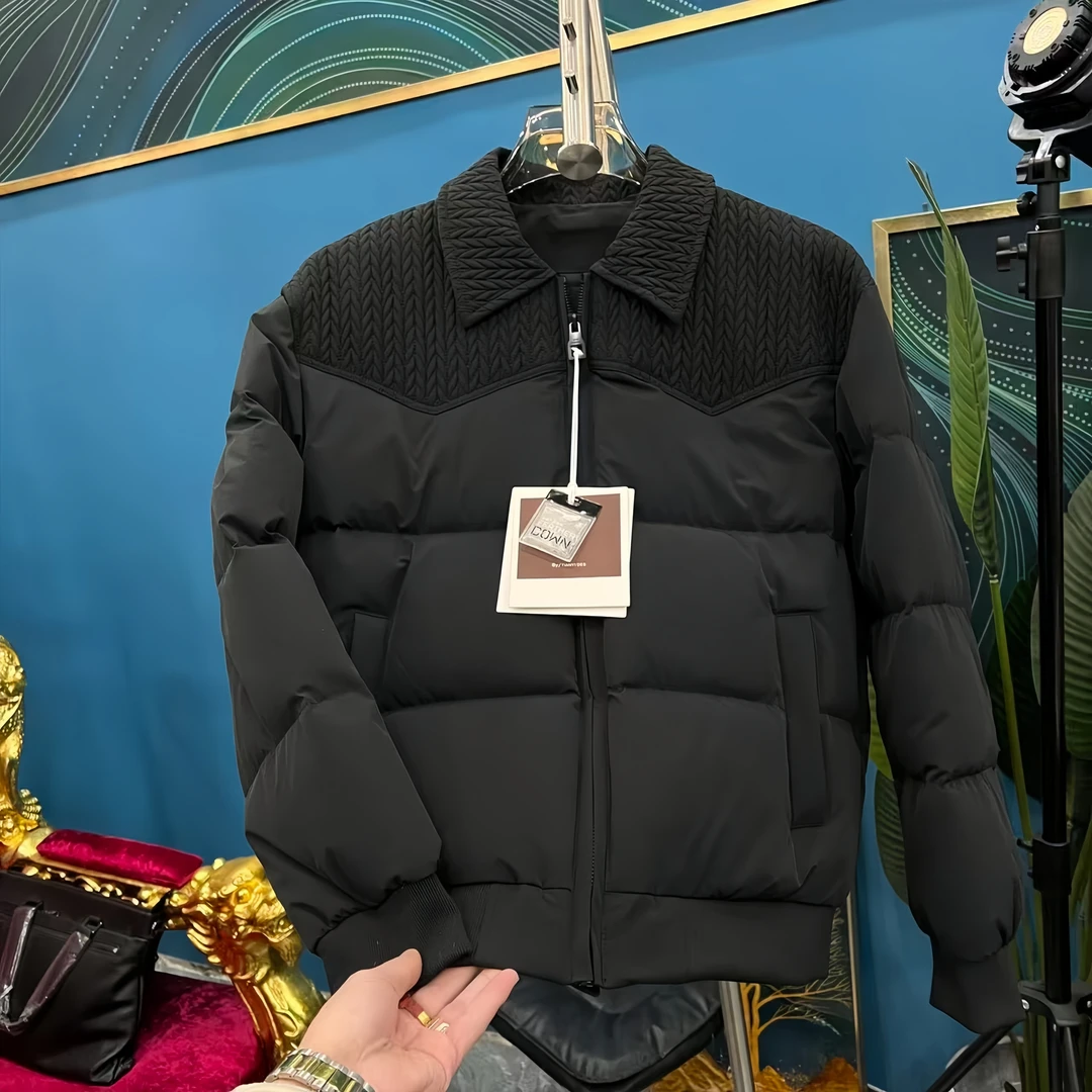 编织拼接免烫耐磨常规款棉衣时尚休闲保暖男士夹克外套-9832