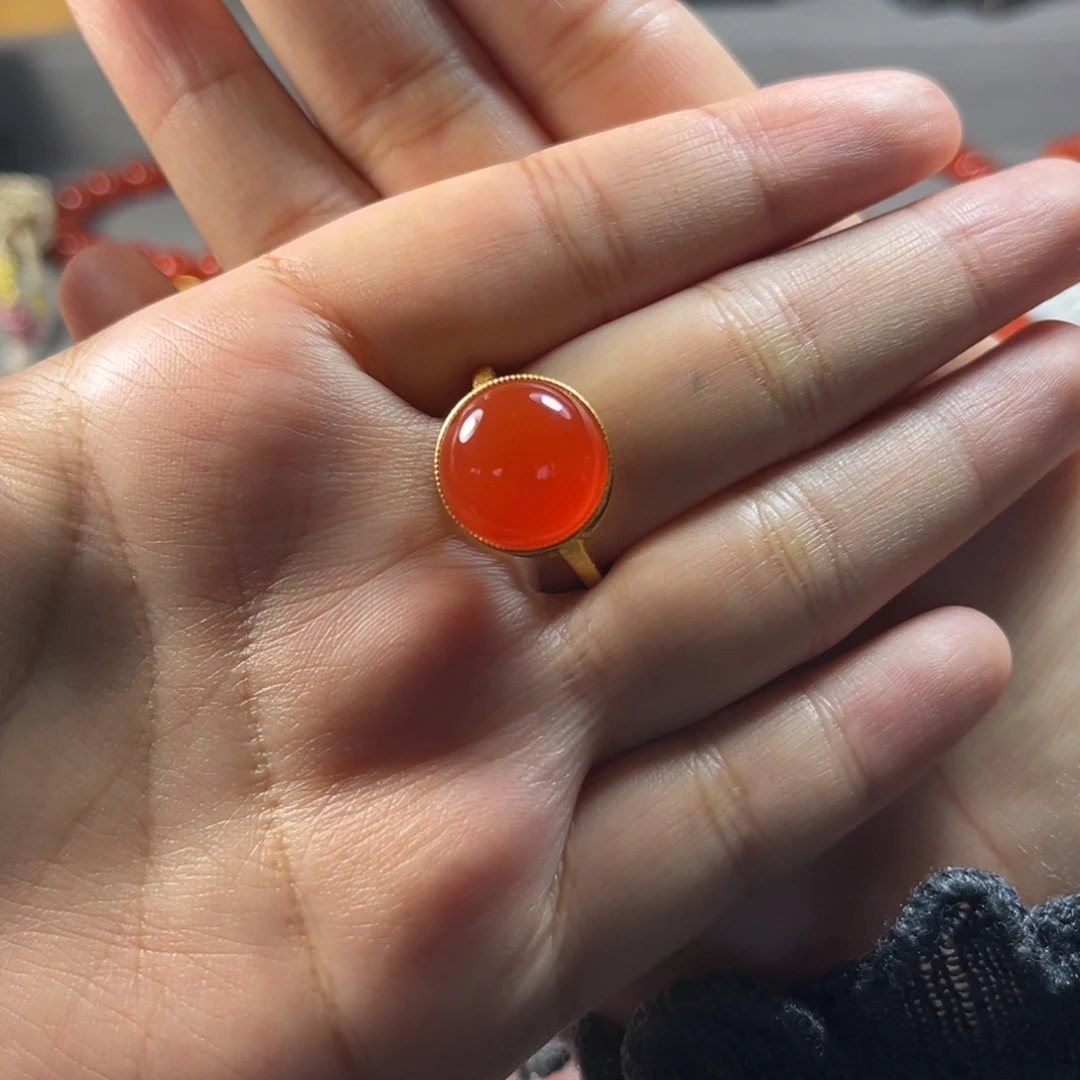 南红玛瑙银S925镶嵌冰红女戒指