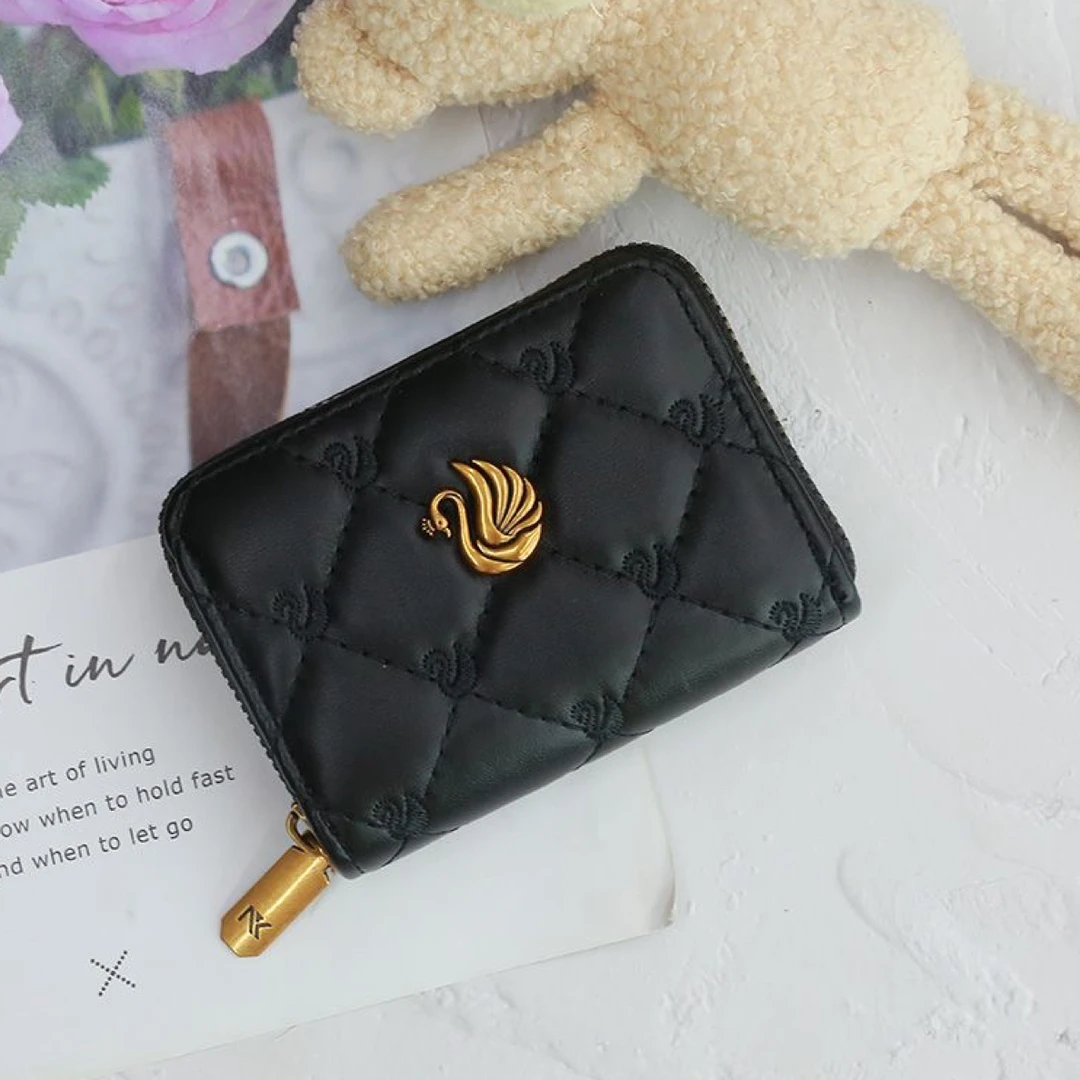 小天鹅刺绣十二卡位真皮质感卡包