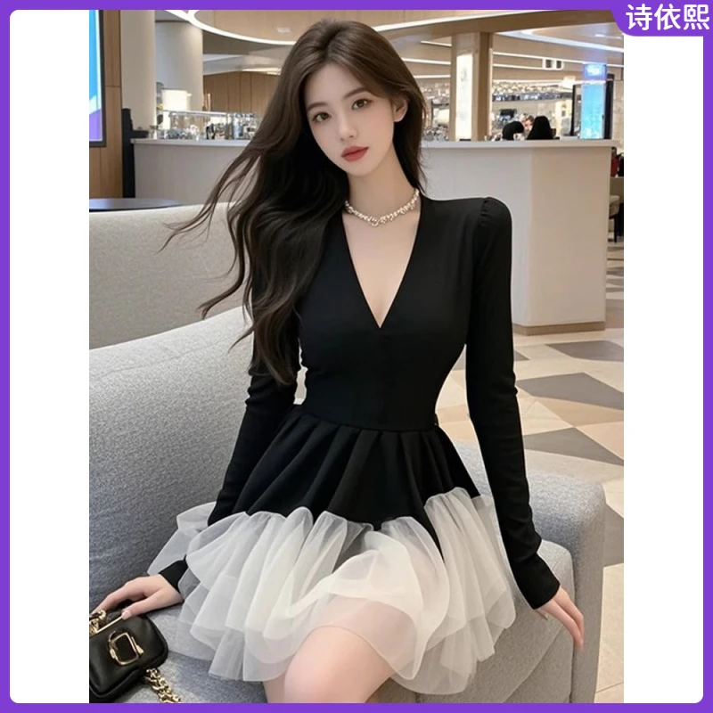 1感轻奢2025年春季新款法式贵气感千金穿搭连衣裙拼接裙子I