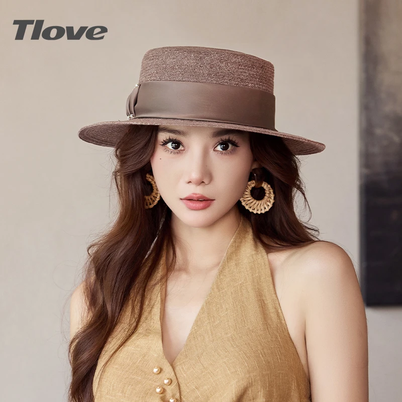 4453夏季优雅遮阳帽女士时尚百搭新款平檐帽出游太阳牌复古平顶帽