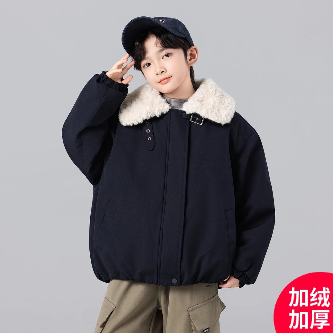 男童冬季加厚加绒毛领棉服外套2025新款儿童冬装夹克棉衣中大童潮