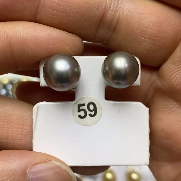 海水珍珠黑珍珠耳钉18K金镶嵌