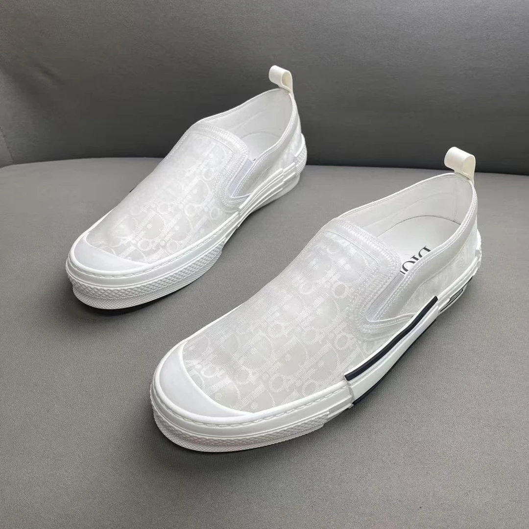 未使用 DIOR/迪奥 白色透气网纱老花满印时尚舒适一脚蹬 44码