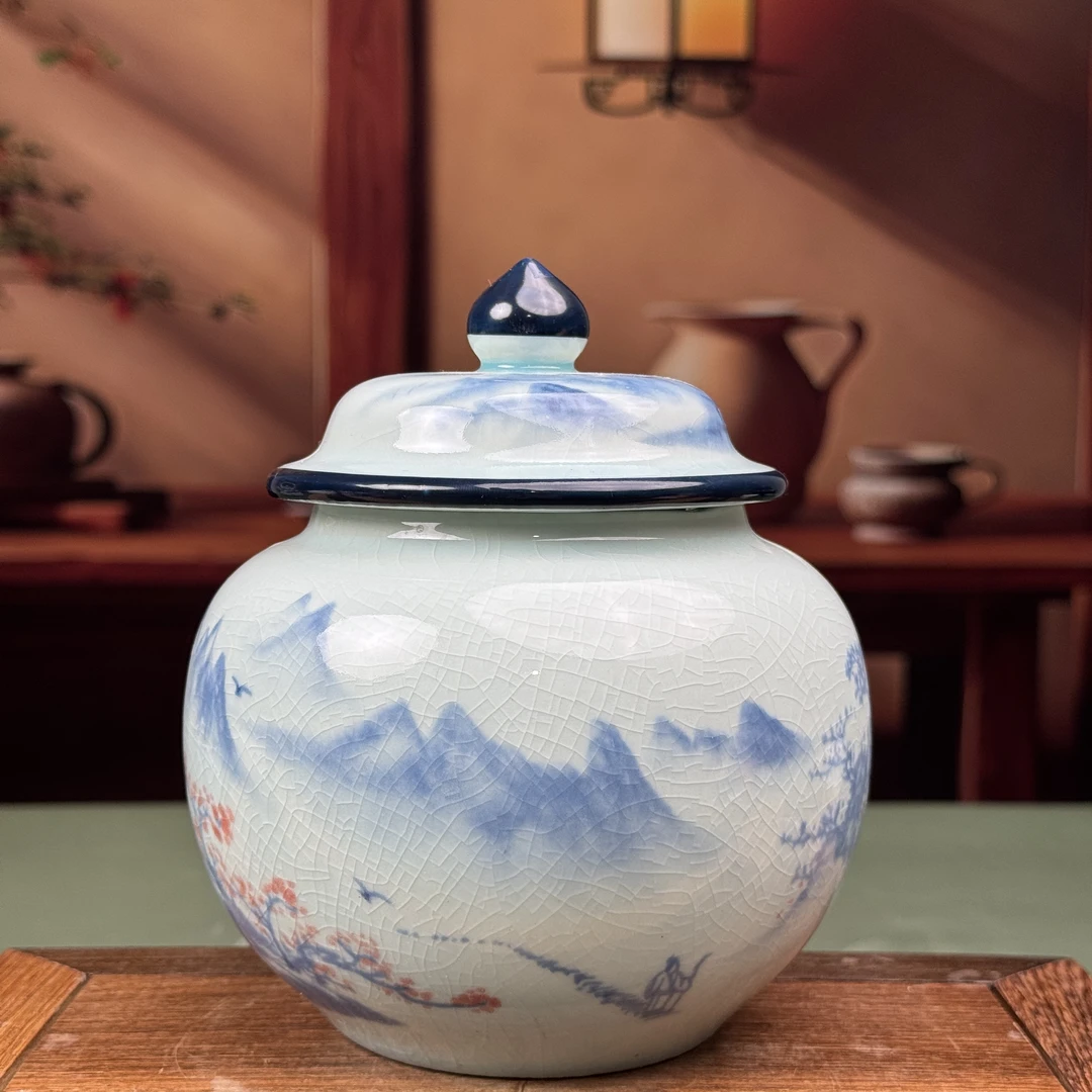 德化千里江山蓝顶茶叶罐 G79