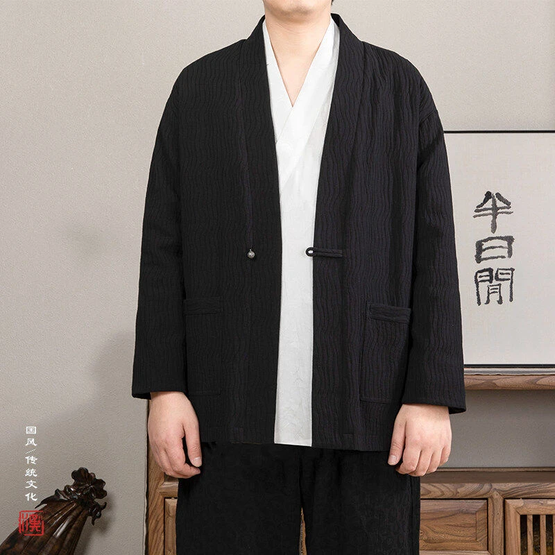 春季新款男士棉麻文艺风衣开衫新中式青年男装潮流文艺道袍古风