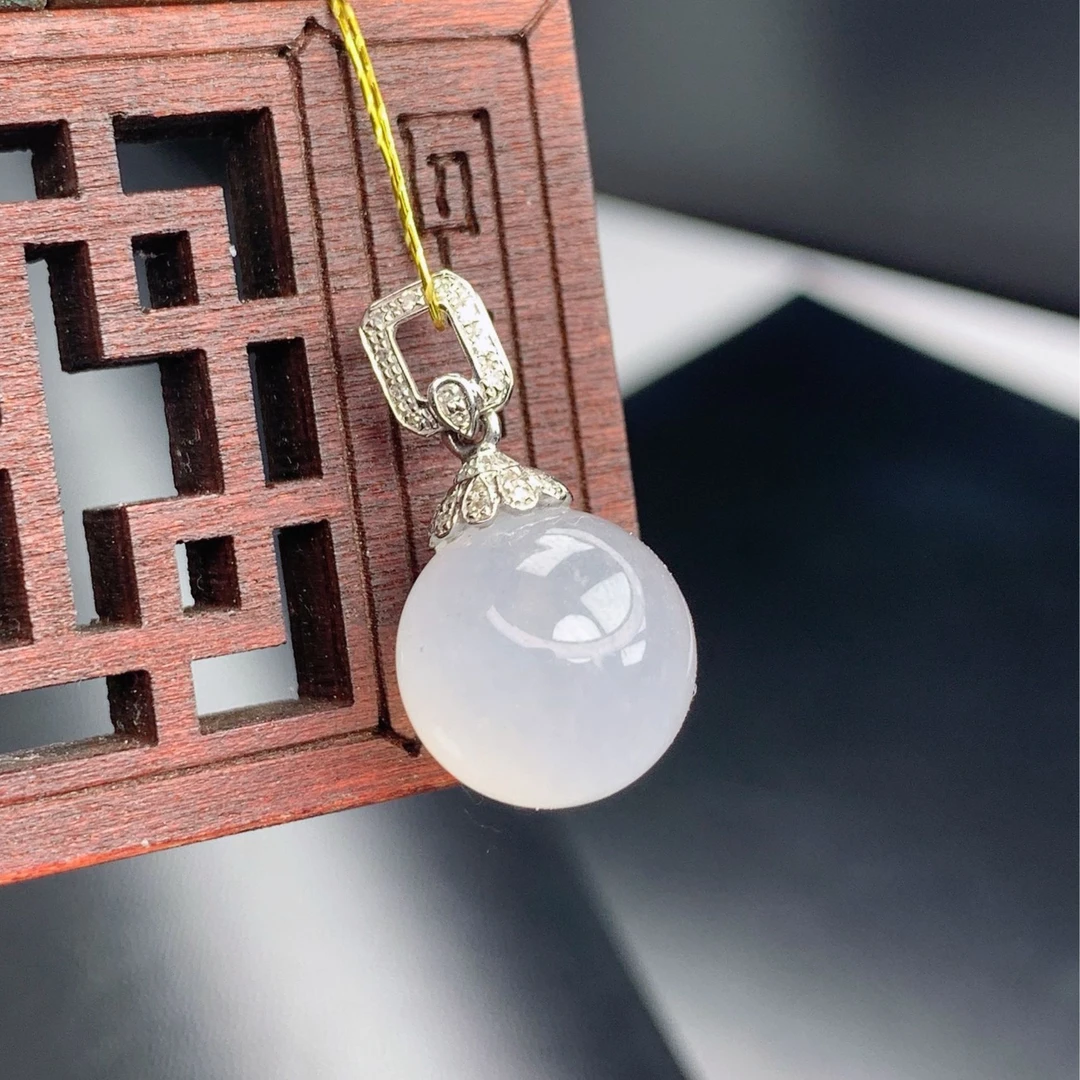 缅甸A货翡翠白冰白月光单珠散珠一颗ch1T16卡12.4mm