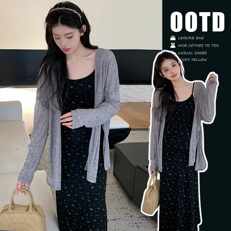 孕妇装春装2025新款时尚款复古度假风碎花吊带裙慵懒风防晒开衫女