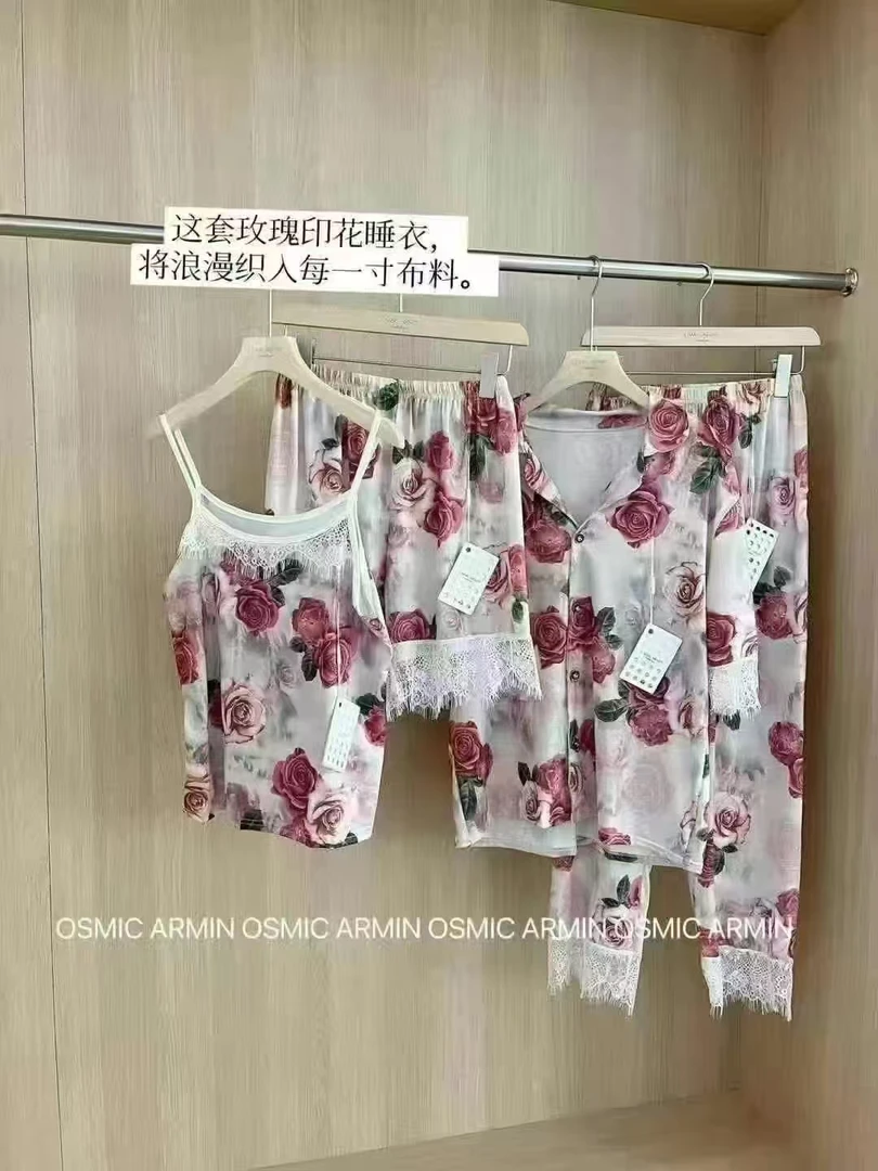 【玫瑰蕾丝家居服（四件套）】礼盒装