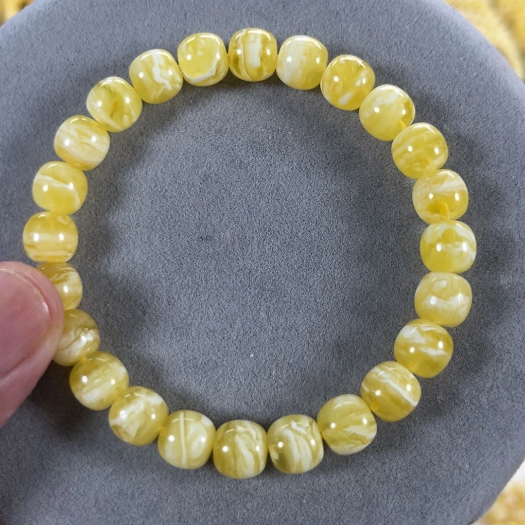 未镶嵌蜜蜡手串派*?纯天然俄料金瓷白花虎皮