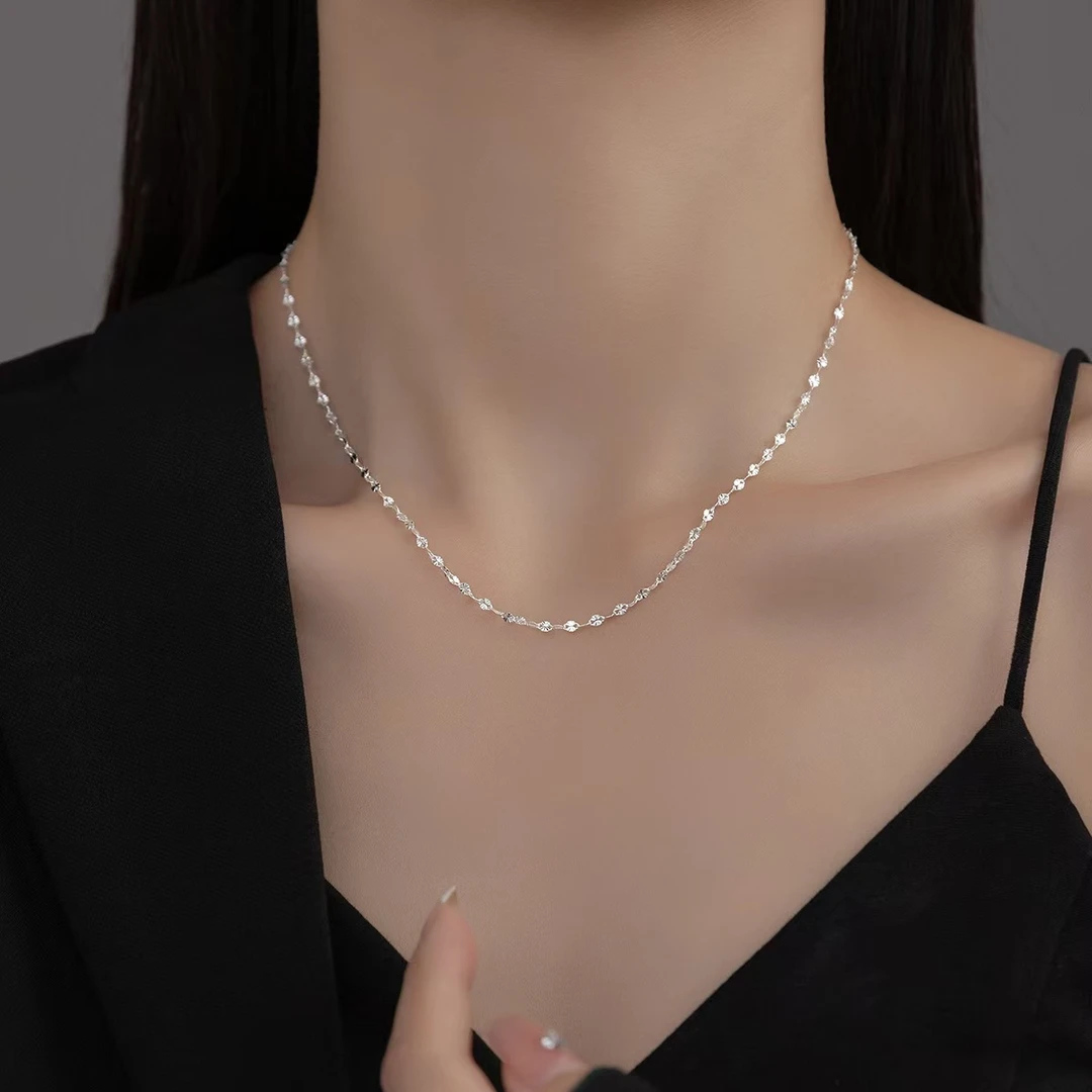 链子足银 【雪花链】足银手工999.9纯银项链简约素款素链50cm