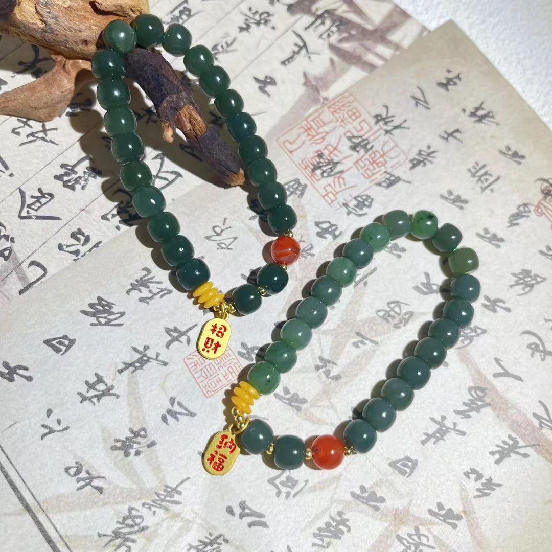 春日珠宝 天然和田玉老型珠福牌手串 多样性发货拍一发一 H442