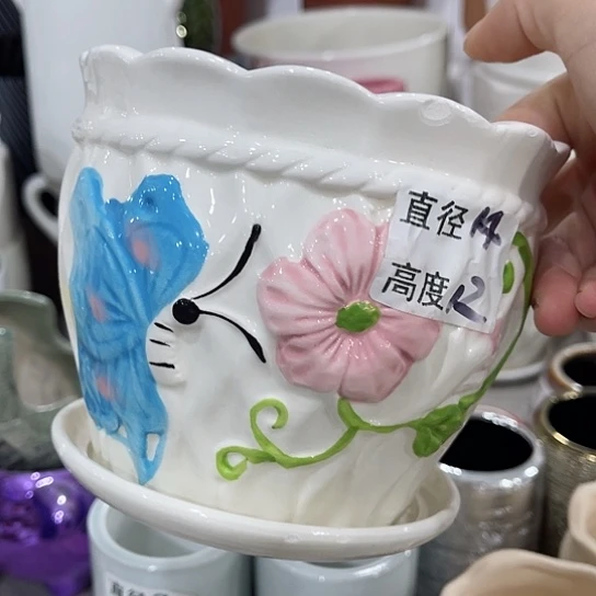 多肉绿植陶瓷花盆9.9包邮，有孔