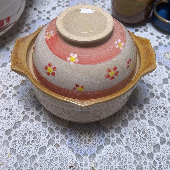 瓷2支纯手绘土锅13x7cm