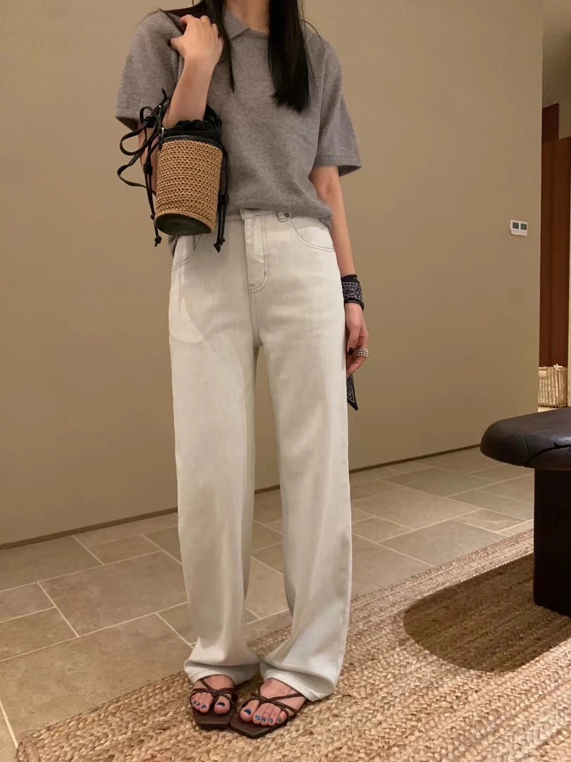 富婆渣渣灰 窄腿！四面弹小直筒牛仔裤
