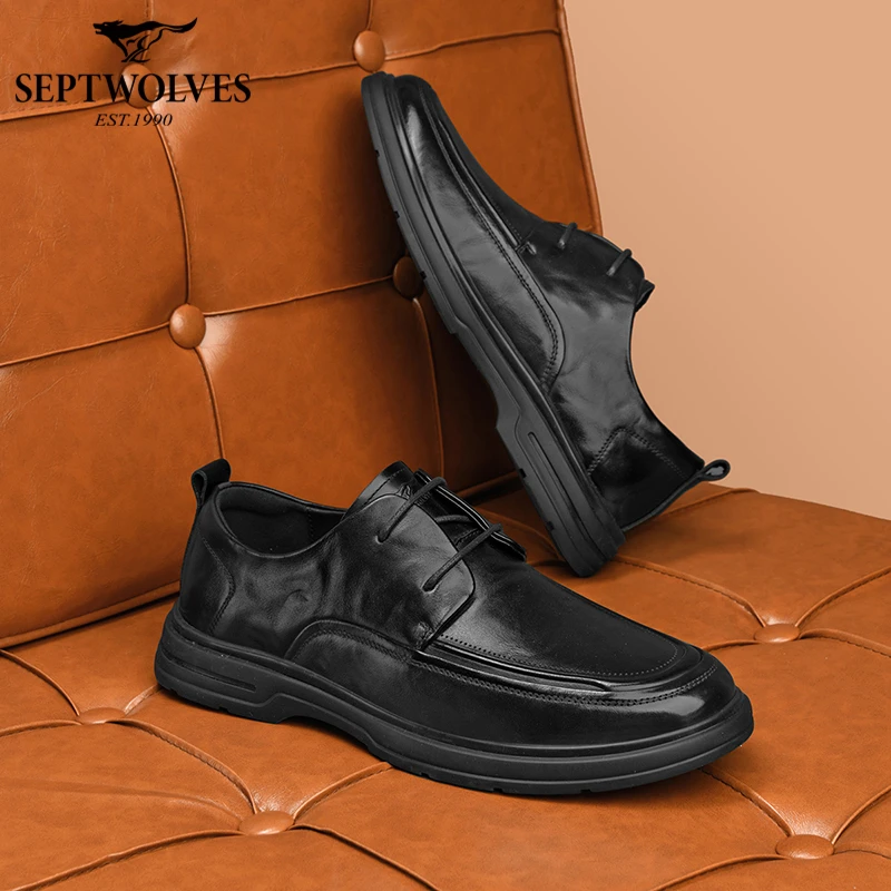 七匹狼男鞋2025新款秋季英伦风休闲皮鞋男厚底耐磨增高百搭德比鞋