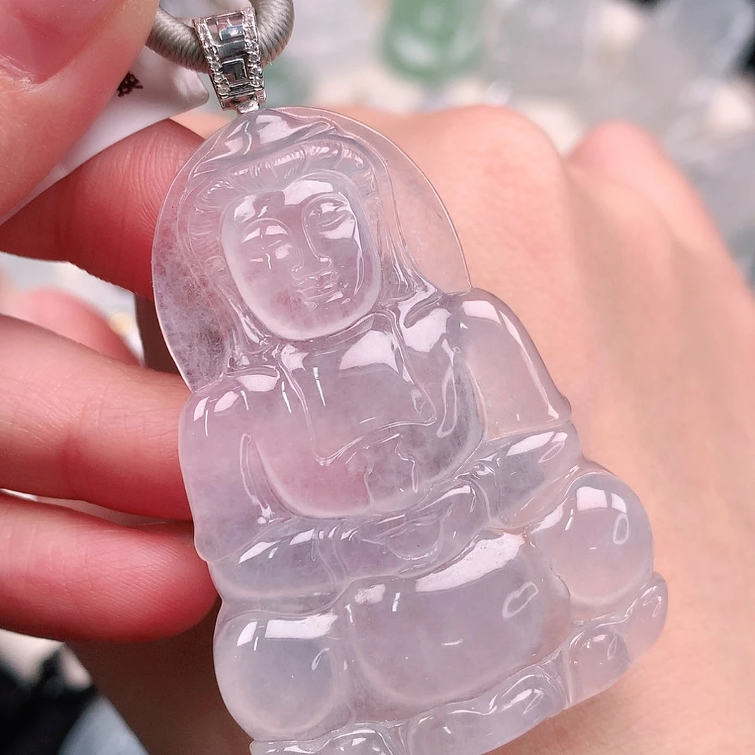 翡翠颈饰18K金镶嵌高冰玻观音58.5、50、34.5、5